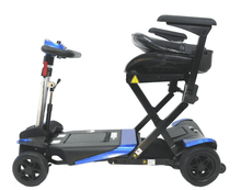 Transformer Folding Electric Scooter - Left Side View Blue Folded Back Seat - by Enhance Mobility | Wheelchair Liberty 