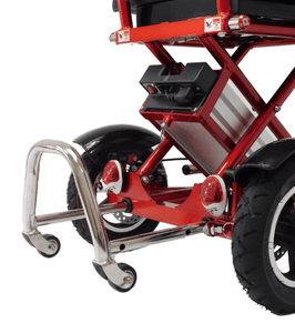 Triaxe Sport Folding Electric Scooter - Lower Rear View Red - by Enhance Mobility | Wheelchair Liberty