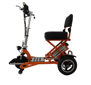 Triaxe Sport Folding Electric Scooter - Side View Orange - by Enhance Mobility | Wheelchair Liberty