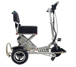 Triaxe Sport Folding Electric Scooter - Silver Side View - by Enhance Mobility | Wheelchair Liberty